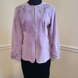 Guillaume Embroidered Suede Jacket, Lilac, Size S